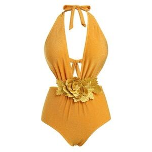 Luxe Flower Cutout Moderate Plunge Monokini One Piece Swimsuit